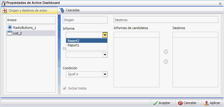 Informe de Tabla 2 seleccionado para Combo Box