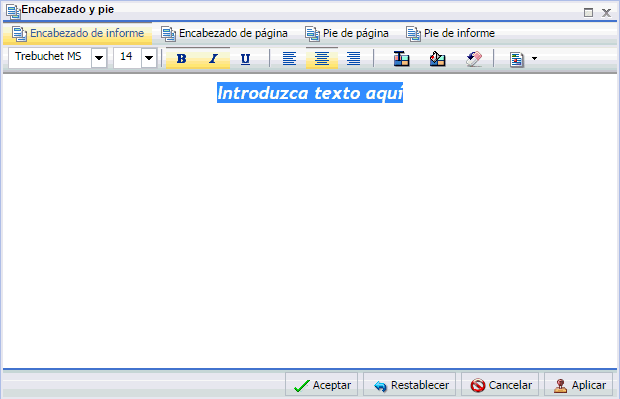 Cuadro de diálogo Encabezado y pie