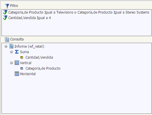 áreas Filtro y Consulta del panel Diseño de consulta