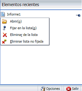 Menú de contexto elementos recientes