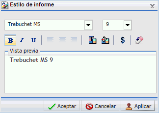 Cuadro de diálogo Estilo de informe