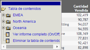 Informe con tabla de contenidos frente a salida de informe