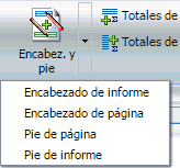 Menú de opciones Encabezado y pie