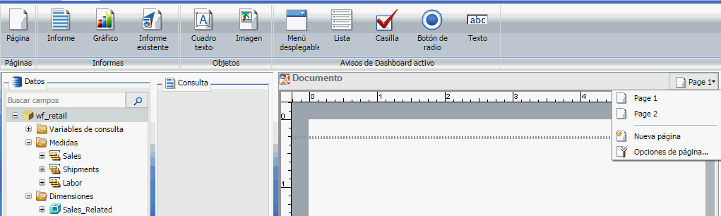 icono Página y menú Página de cuadro de mandos activo
