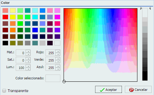 Cuadro de diálogo Selección de colores