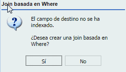 Cuadro de mensaje para campo join sin índice