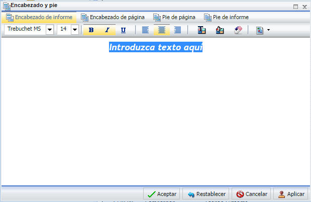 Cuadro de diálogo Encabezado y pie