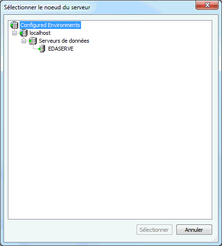 Fenêtre de dialogue Sélectionner un noeud de serveur 