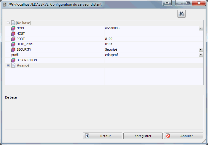 Fenêtre de dialogue Configuration de serveur distant