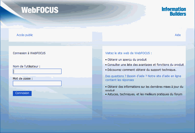 Page de connexion WebFOCUS