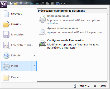 Afficher l'aperçu et imprimer le sous-menu document.