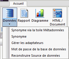 Sous-menu Données sur le ruban 