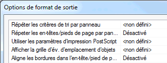 Options Format de sortie