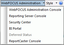Menu d'administration WebFOCUS