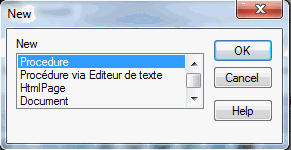 Fenêtre de dialogue Nouveau