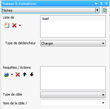 Section du panneau Tâches et animations