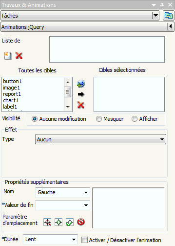 Section Animations du panneau Tâches et animations