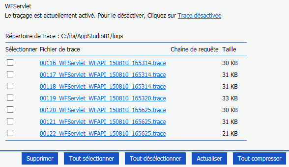 Ecran de traces Client WebFOCUS 