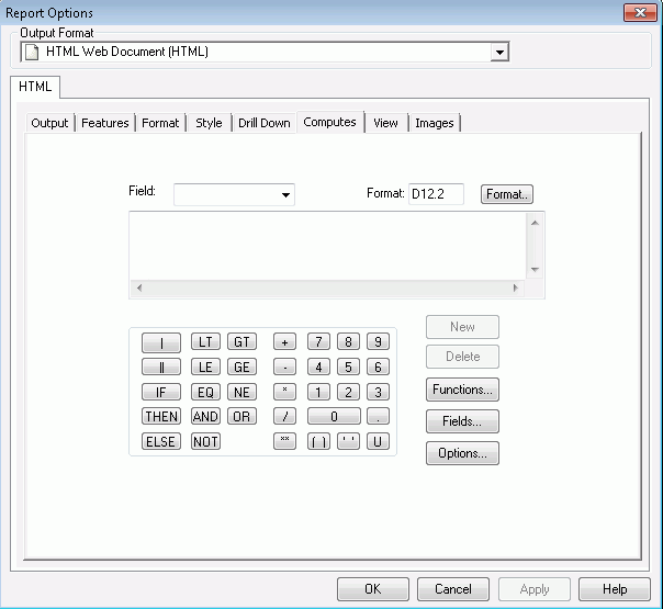 Onglet Calculs dans Developer Studio