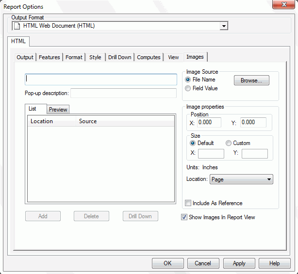 Onglet Images dans Developer Studio