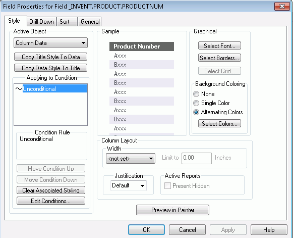 Onglet Style dans Developer Studio