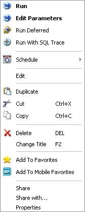  Menu contextuel Rapports Enregistrer Paramètre