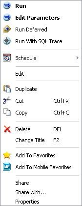  Menu contextuel Rapports Enregistrer Paramètre