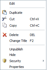 Menu contextuel Liste d'Accès à Bibliothèque ou Liste de Distribution