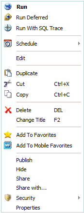 Menu contextuel de Procédure