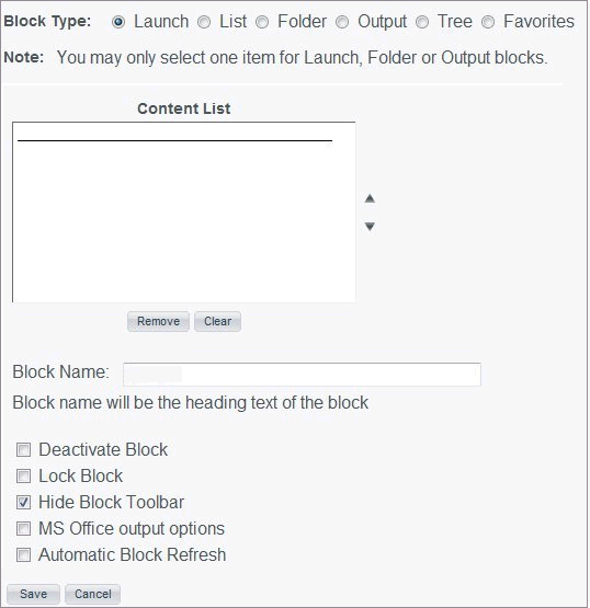 Fenêtre Liste de contenu