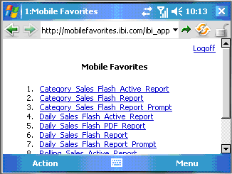 La page de lancement Favoris de mobiles