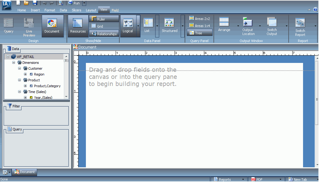 Zone de travail InfoAssist vide dans Vue document