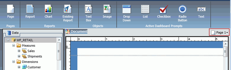 Page 1 sur la barre de titre de zone de travail pour tableau de bord actif