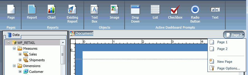 Icône Page et menu Page pour tableau de bord actif