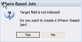 Boîte de message pour un champ de jointure sans index