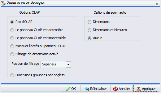 Fenêtre de dialogue Zoom automatique et Analyse