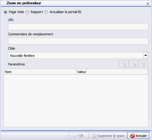 Fenêtre de dialogue Zoom en profondeur