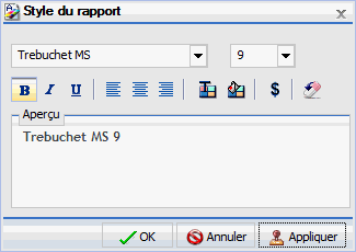 Fenêtre de dialogue Style de rapport
