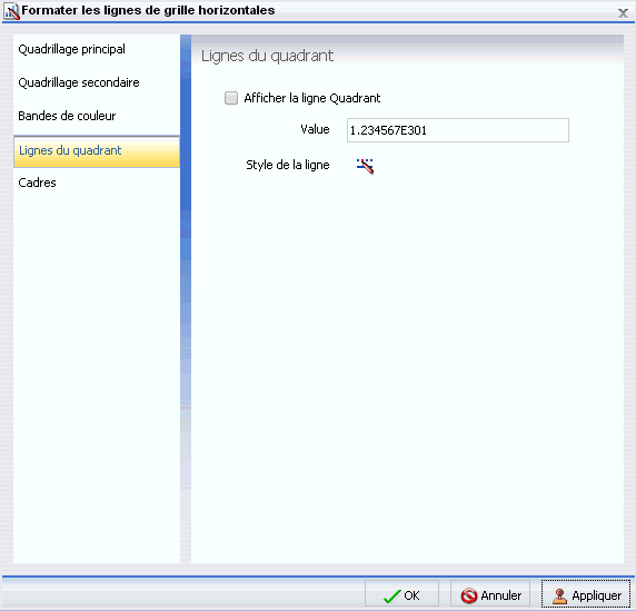 Fenêtre de dialogue Formater les lignes de quadrillage Onglet Lignes de quadrant