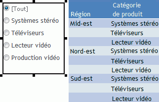 Champ associé à l'invite à bouton radio