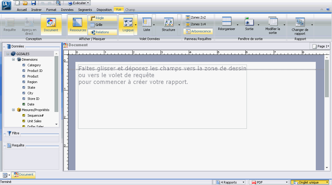 Zone de travail InfoAssist vide dans Vue document