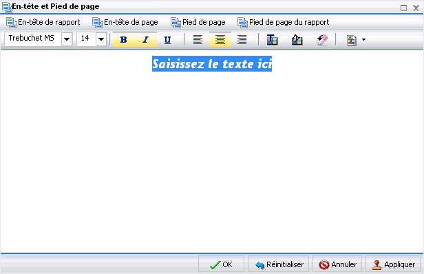 Fenêtre de dialogue En-tête et Pied de page