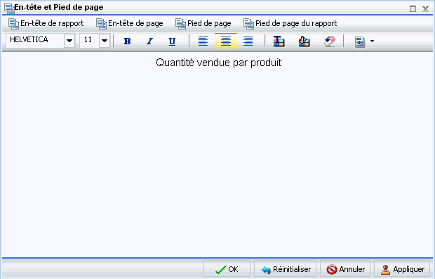 Fenêtre de dialogue En-tête de rapport