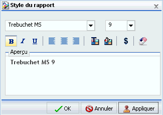 Fenêtre de dialogue Style de rapport