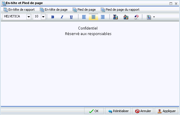 Fenêtre de dialogue En-tête de page du rapport