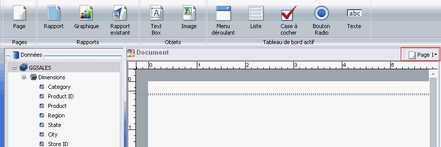 Page 1 sur la barre de titre de zone de travail pour tableau de bord actif