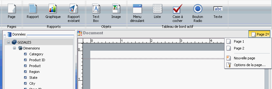 Icône Page et menu Page pour tableau de bord actif