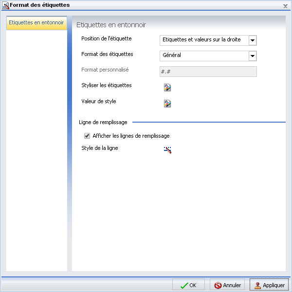Fenêtre de dialogue Formater les étiquettes Onglet Etiquettes d'entonnoir
