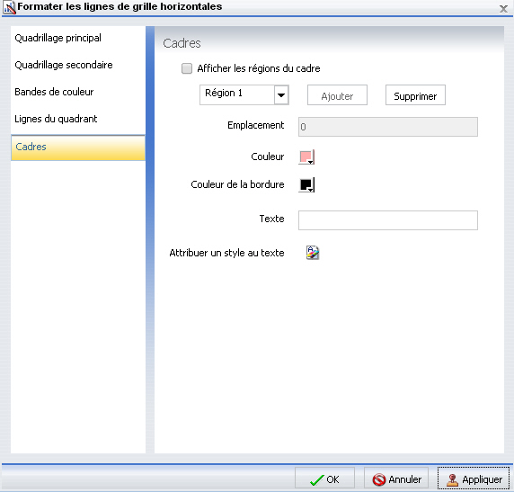 Fenêtre de dialogue Formater les lignes de grille Onglet Cadres