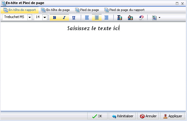 Fenêtre de dialogue En-tête et Pied de page